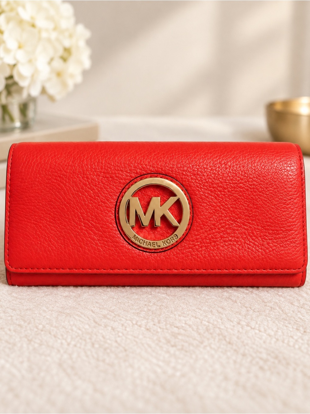 Michael Kors Red Leather Logo Continental Wallet